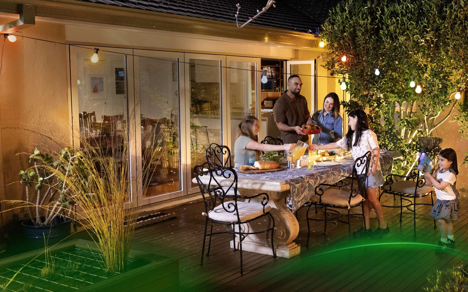 Family dinner on patio