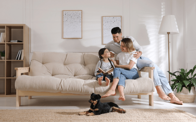 Family on couch