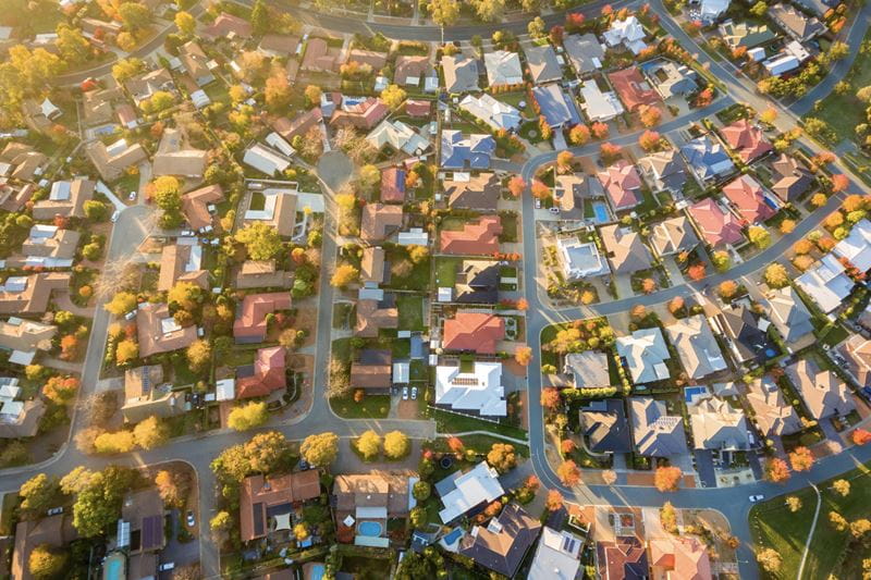 Aerial view of a Canberra suburb