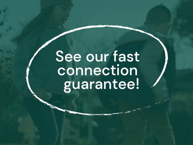 Green image with "See our fast connection guarantee!" phrase
